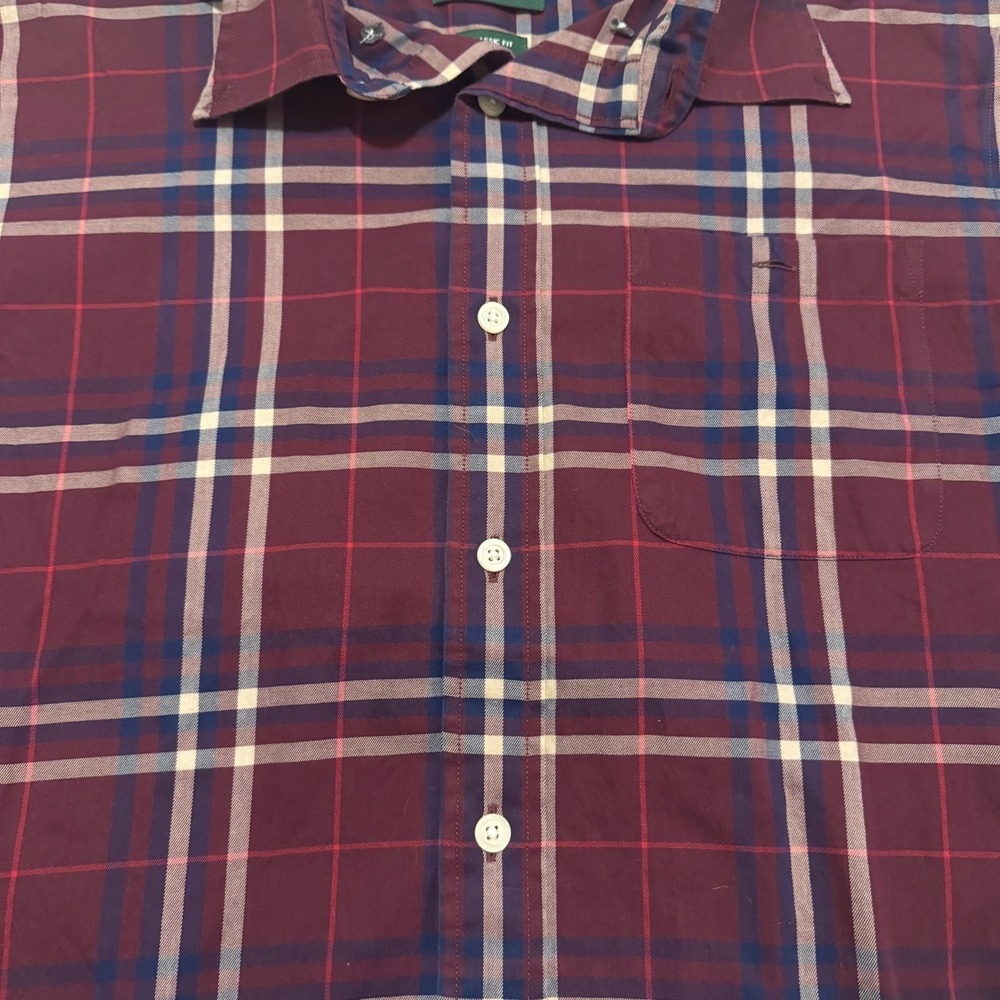 Orvis Mens Large Classic Fit Wrinkle Free Plaid Button Down Shirt Burgundy Navy - Picture 3 of 9